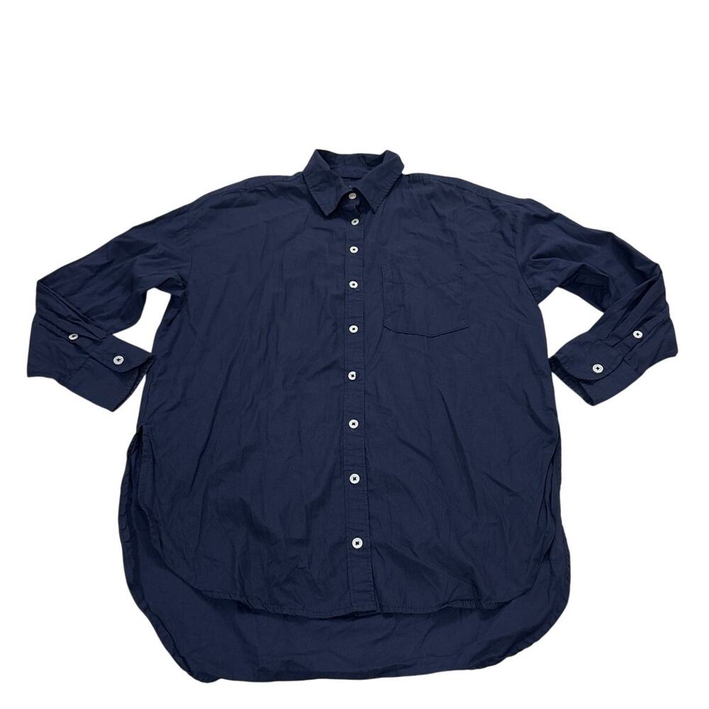 Maeve Anthropologie Womens XS Tunic Top Navy Button Up Cotton Shirt Long Sleeve